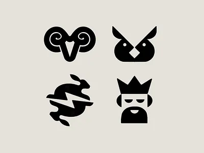Logo Concept Sketches animal branding character concept crown face flat geometric icon king lightning logo mark mascot negative space rabbit ram silhouette sketch symbol