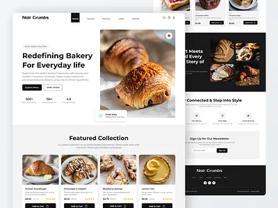 Noir Crumbs – Artisan Bakery Website UI artisan bakery bakery bakery website branding clean layout dark theme ecommerce ecommerce design food ecommerce food website landing page minimal design modern ui premium design product showcase ui design ux design web design web inspiration website concept