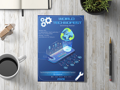 Flyer design for the "WORLD TECHNOFEST" festival design exhibition festival flyer illustration marketing technique technology vector