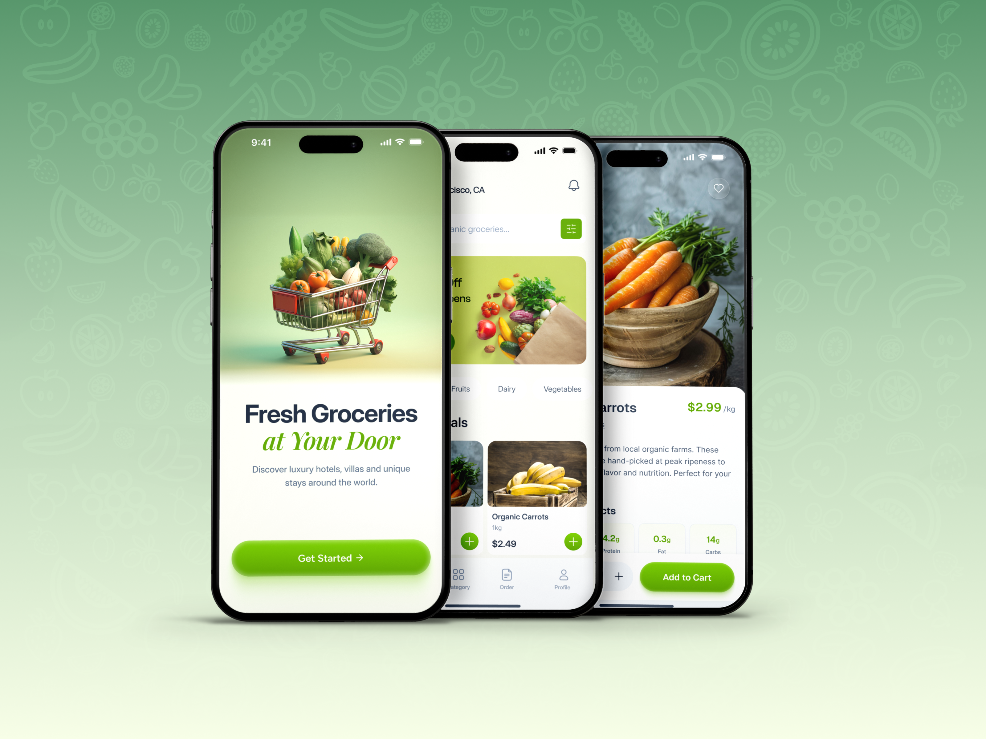 Grocery Shopping App - Modern UI/UX Design animation clean ui ecommerce figma figma design fresh grocery grocery mobile app minimal app design mobile app mobile app design modern app design online shopping product design shopping app ui ui design uiux ux design vegetables