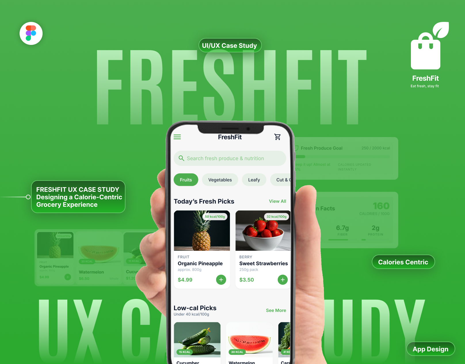 FreshFit: Smart Calorie Grocery App UX Case Study adobe xd aifoodapp application calorietracker design designprocess fitnessapp groceryapp habittracking healthtech mobile app mobile app design mobile ui nutritionapp problemsolving userflow ux uxcasestudy wellnessdesign wireframe