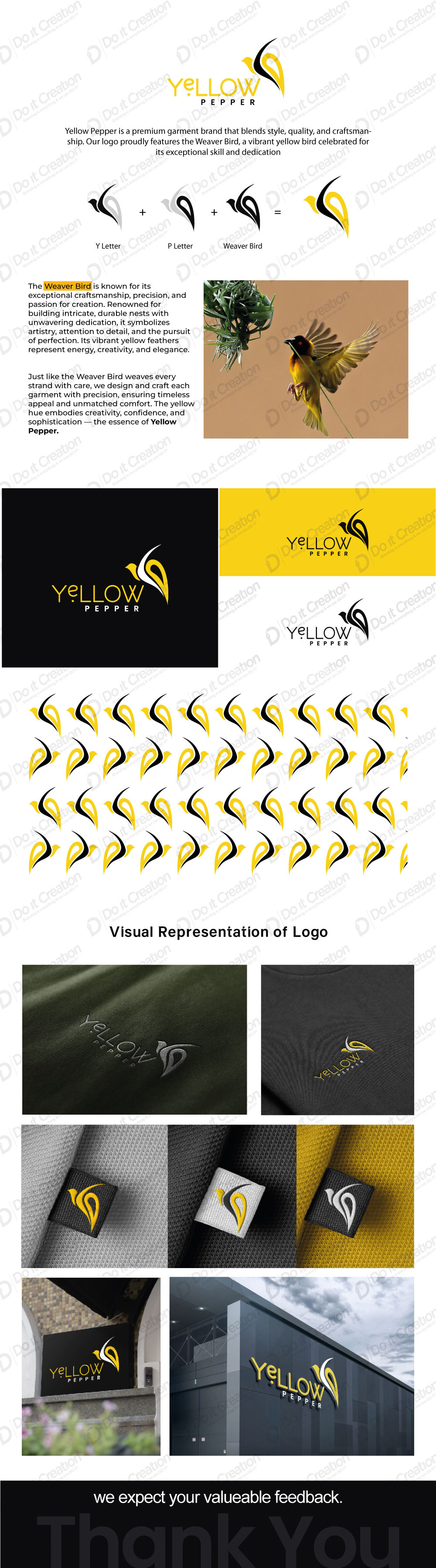 Yellow Pepper logo design sample bird logo brand branding corporate logo febric brand logo logo logo design pepper logo yellow yp logo