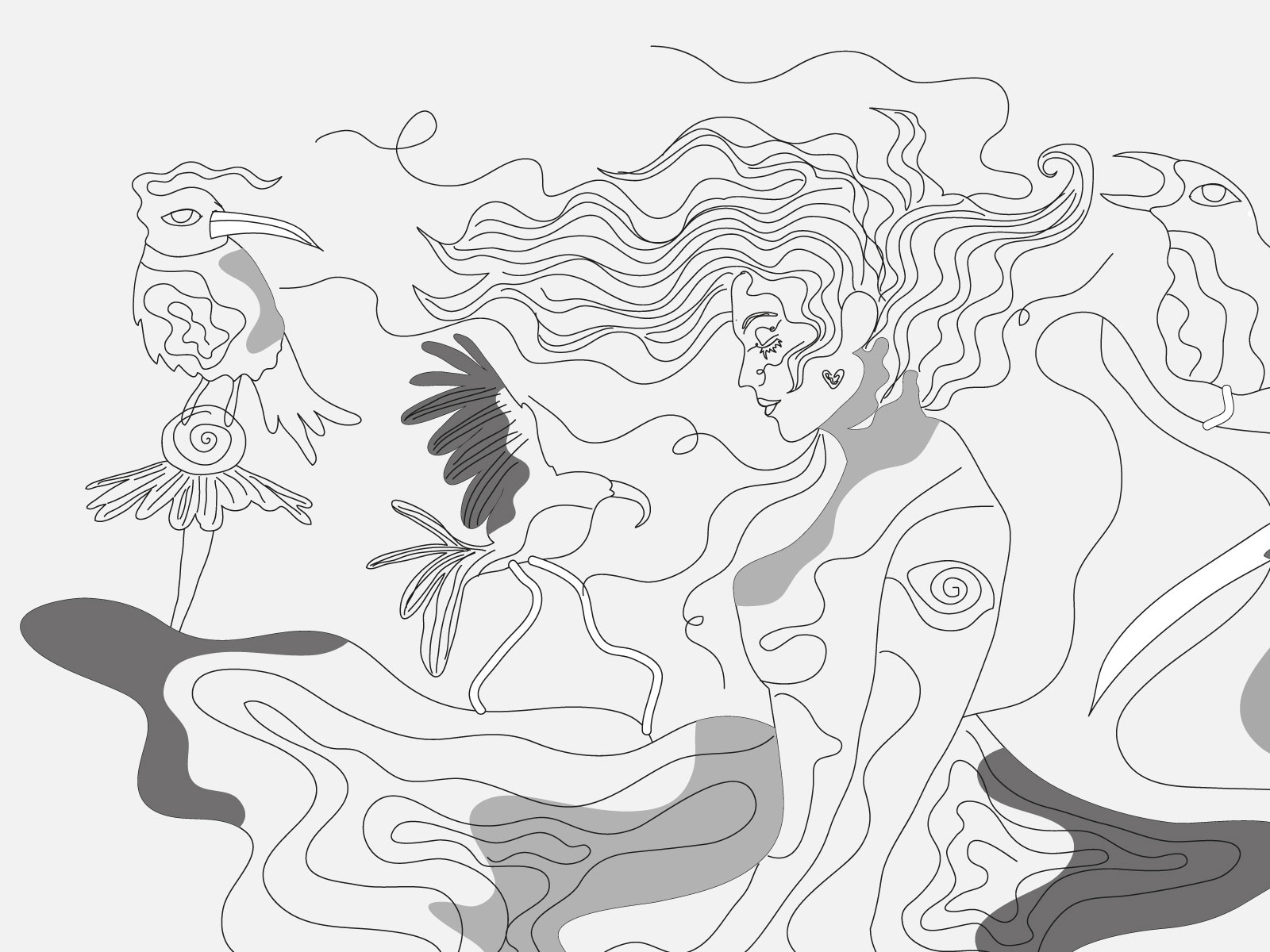 Woman Art artistic portrait avian symbolism contrast art dark art feminine spirit fine art fluid strokes gemini ha dicho black and white graphic design hand drawn ink drawing minimalism monochromatic mystery. nature inspired organic lines raven art sketch style surrealism woman illustration