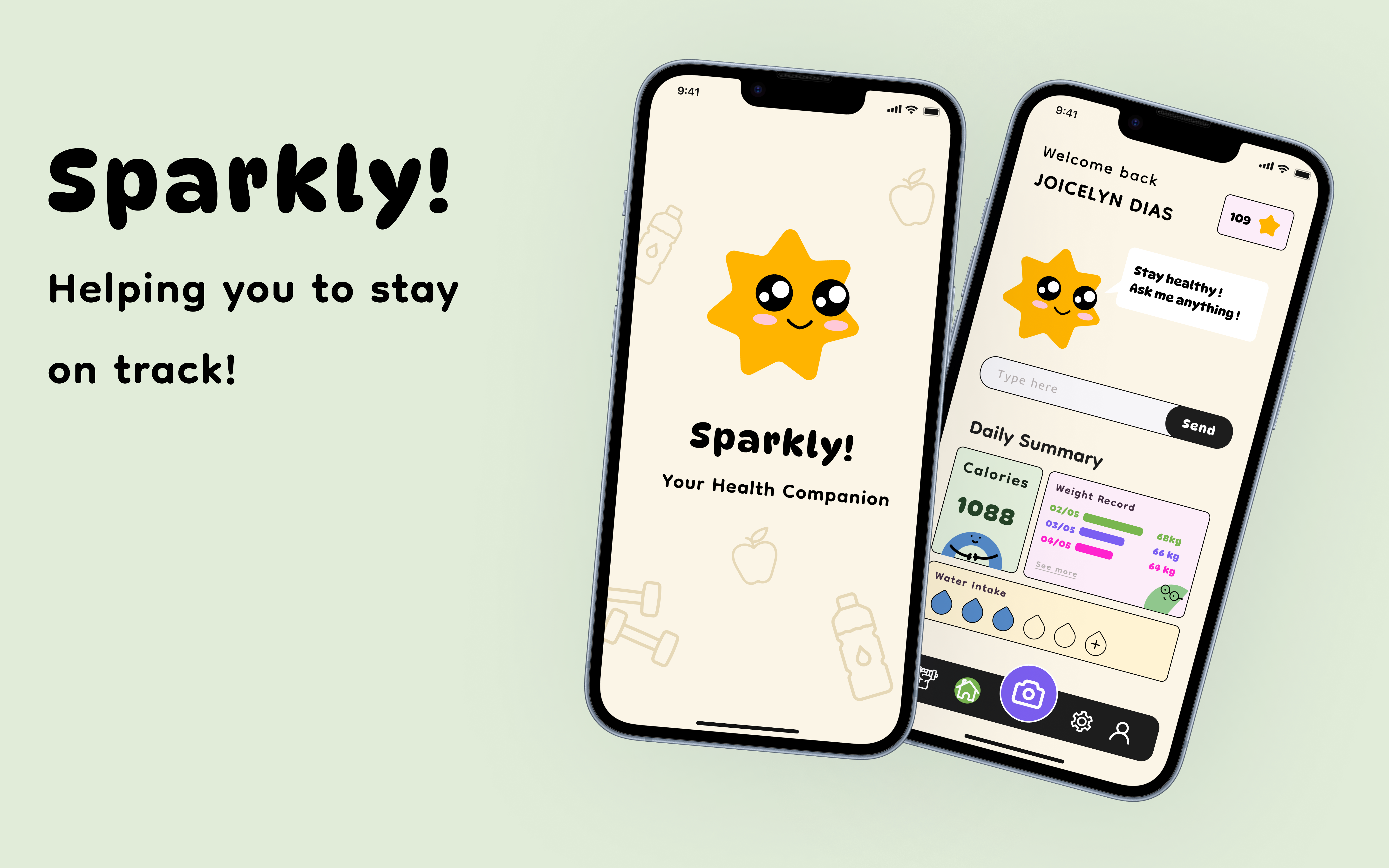 Sparkly Health tracker design figma fitness app graphic design healthy food healthy lifestyle illustration minimal mobile app ui ui design uiux vector