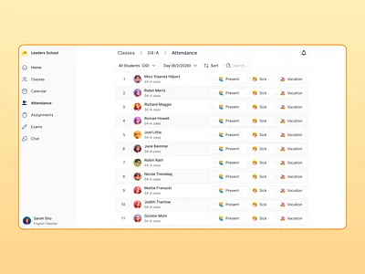 School Management System - Attendance app attendance class component education graphic design managemetn navigation school school management sidebar ui user management web