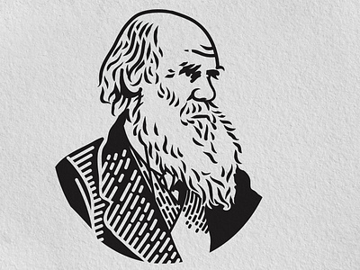 Minimal Woodcut Illustration N°1 - Charles Darwin black and white charles darwin engraving etching heritage illustration intaglio linocut scratchboard woodcut