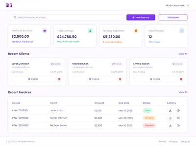 Invoice Generator Dashboard: Clean & Modern Web App UI cleandesign dashboard datavisualization design financeapp financial invoice invoicegenerator invoicemanagement modernui portfolioproject ui ux webapp