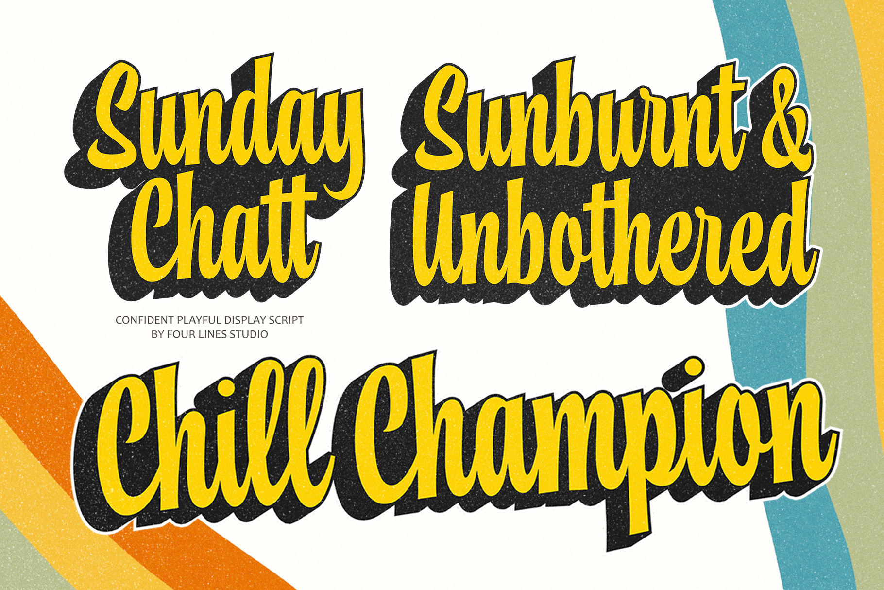 Sunday Chatt – Confident Playful Display Script allarounddisplay boldlettering boldscript brandingfont confident font displayscript expressive script friendlyscript handwrittendisplay headlinefont logofont merchandisefont modernscript packagingfont playfulscript posterfont roundedscript socialmediafont stickerfont versatilescript