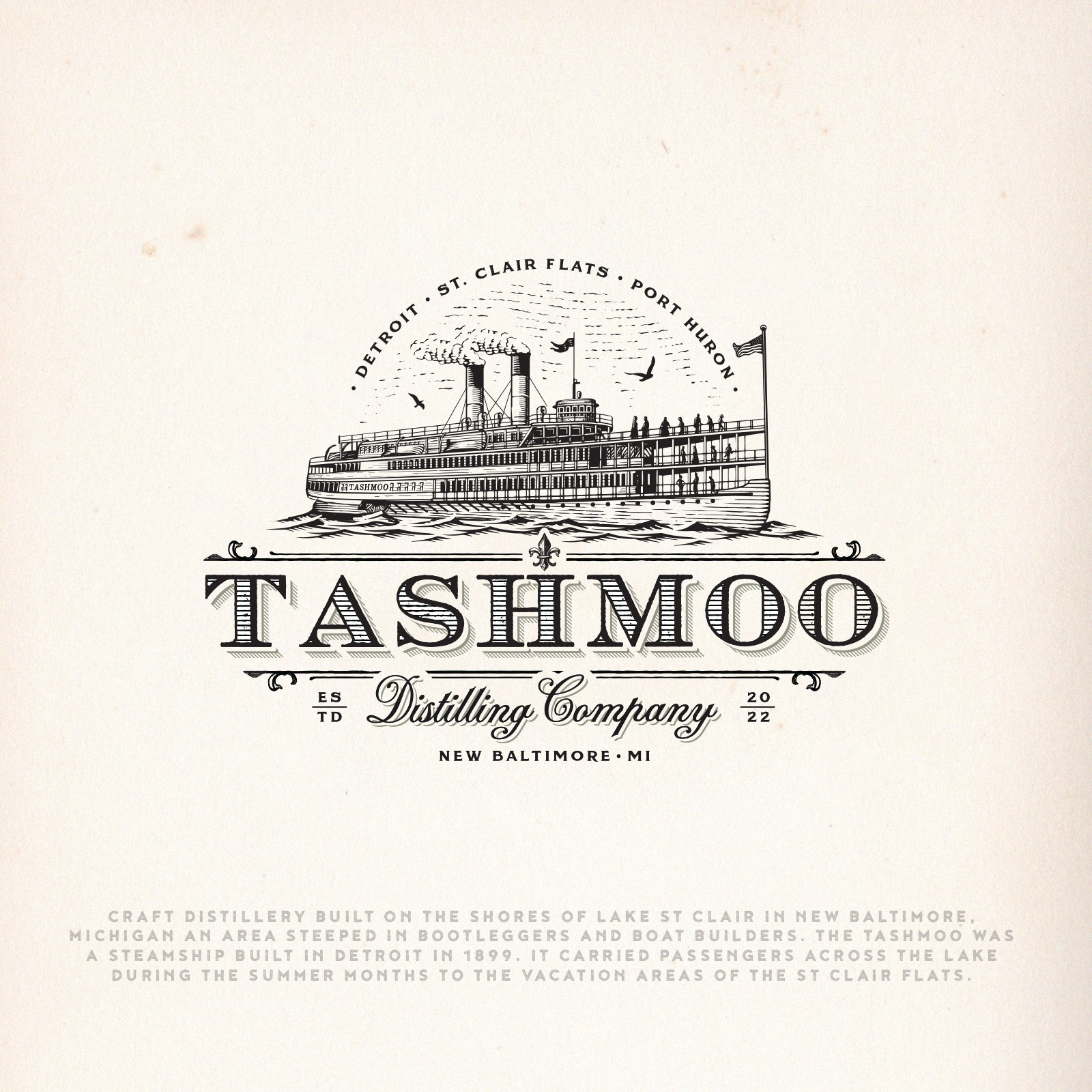 Tashmoo Distilling Co. artisan beer bourbon branding distillery distilling company drawing gin graphic design illustration label design logo logo design nautical rum ship tashmoo vintage vodka whiskey