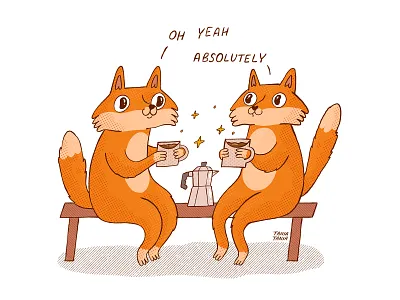 Coffee Break 2d animal branding break cg character coffee cup digital art fox gossip illustrator moka pot sparkle