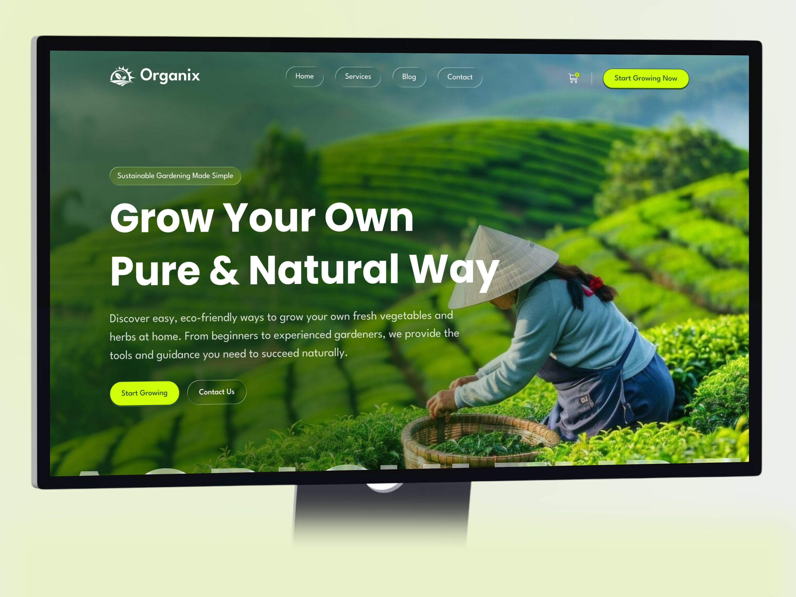 Organix – Agriculture Landing Page Design agriculture agriculture startup eco branding eco lifestyle farm landing farming website fresh harvest fresh produce growth strategy hero section landing page modern interface natural growth nature inspired organic farming organic food sustainable gardening ui design web design website concept