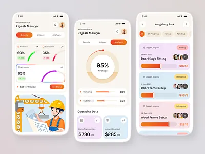 Construction Management App – Mobile Dashboard UI/UX admin panel analytics dashboard app app design clean ui construction construction app construction management contractor app dashboard ui mobile app design mobile dashboard modern dashboard planning progress tracking project management app saas dashboard service task management app ui ux design