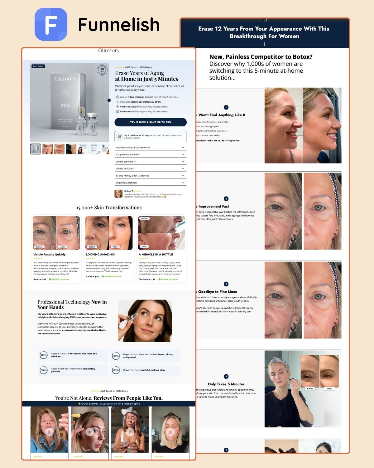 Try-Glamory Funnel | Funnelish Template funnelish funnelish advertorial page funnelish checkout page funnelish expert funnelish product page funnelish template