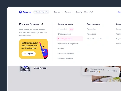 Mamo Website – Navigation Items bank bank card business digital banking e commerce e commerce app e commerce design ecommerce finance finance app fintech integrations items mobile ui online payments onlineshop payments web ui webdesign website ui