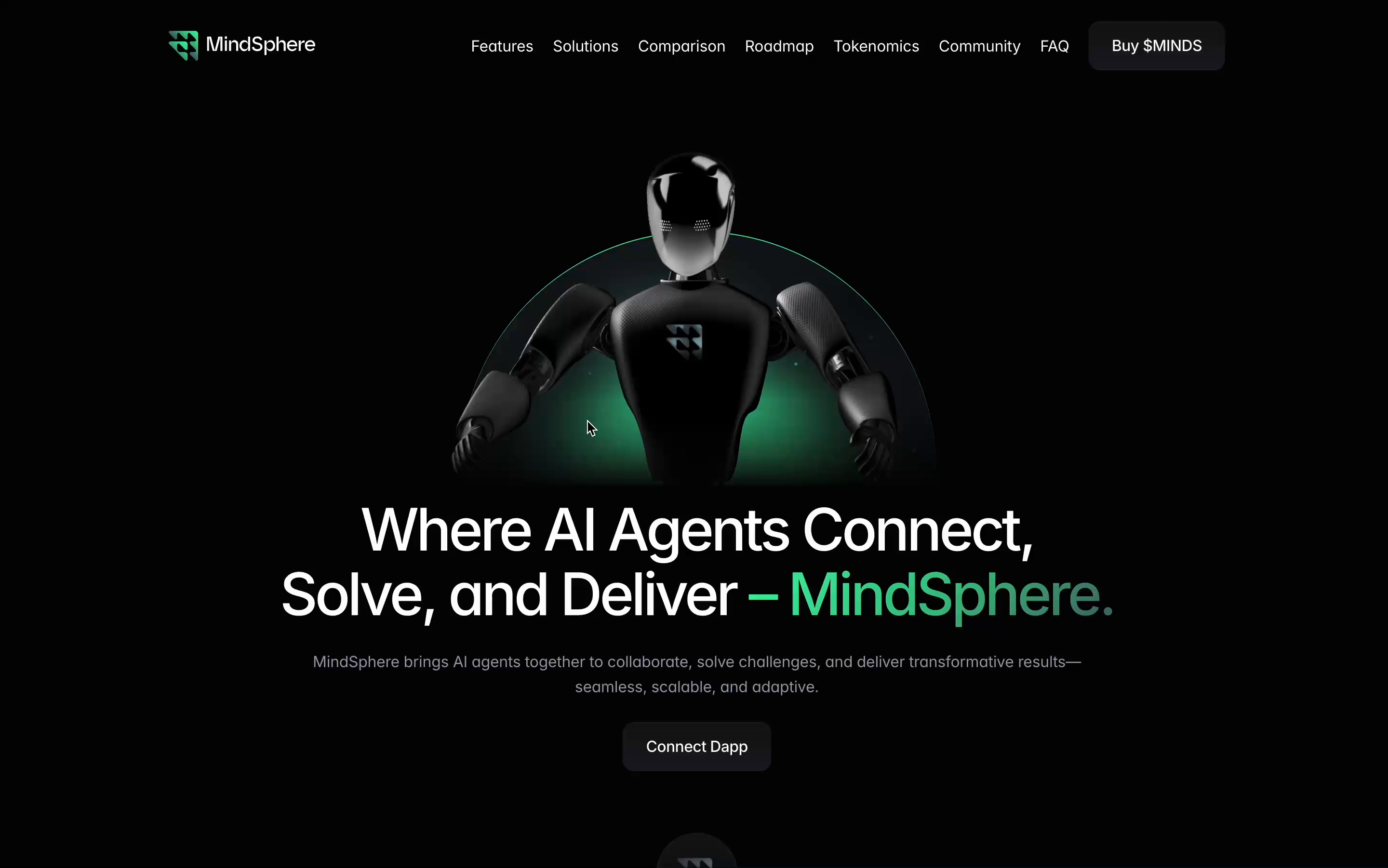 Example of MindSphere Web3 AI Agent 3D Landing Page UI/UX Design