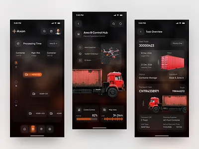 Logistics Operations App — Container & Transport Mobile UI adminpanel app b2b design data visualization design enterprise enterprise ui fleet management industrial design logistics logistics clusters saas supply chain tracking app transport app transport dashboard ui warehouse management warehouse software web