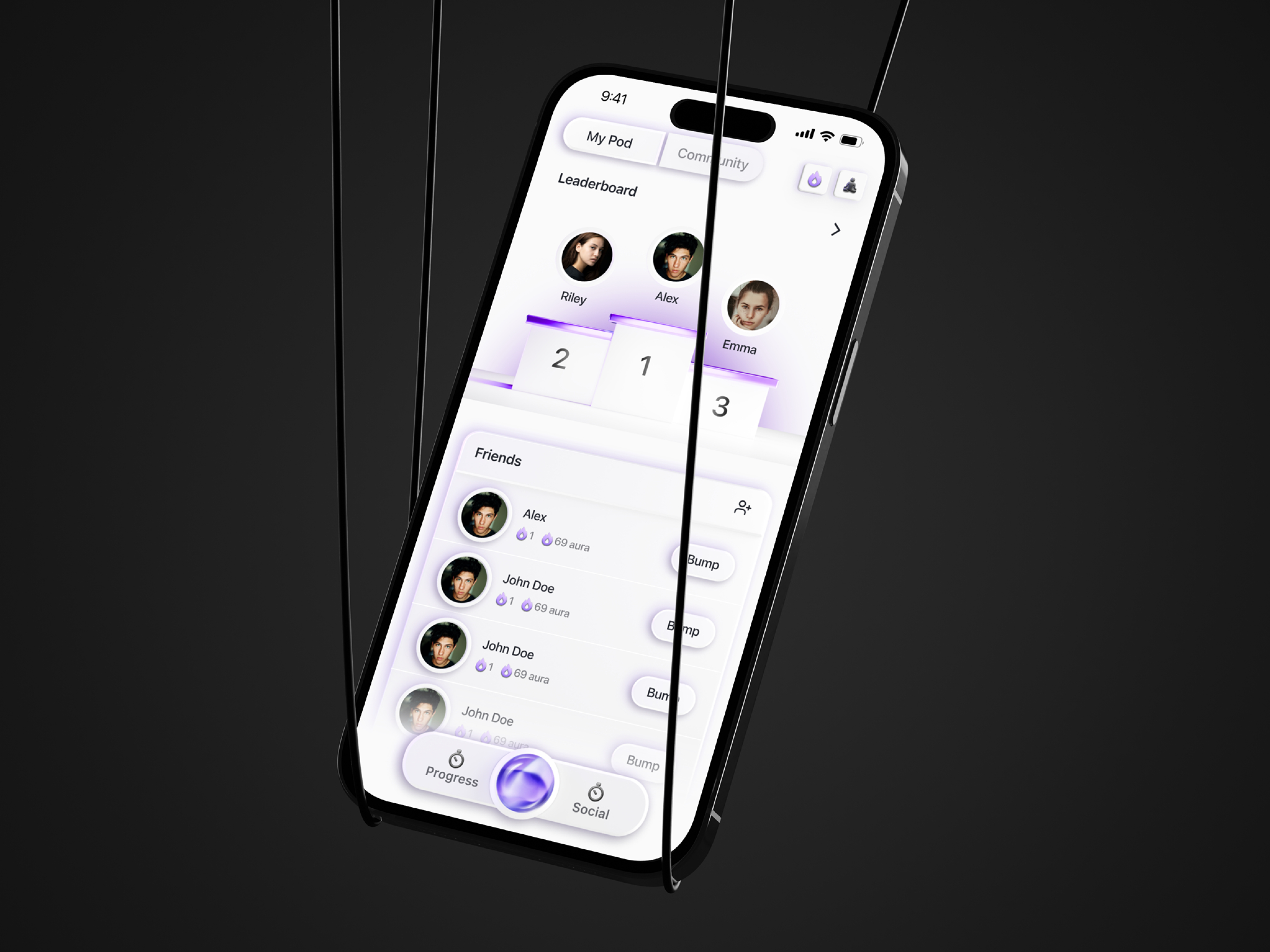 Breathr Social Leaderboard — 3D iOS App Design