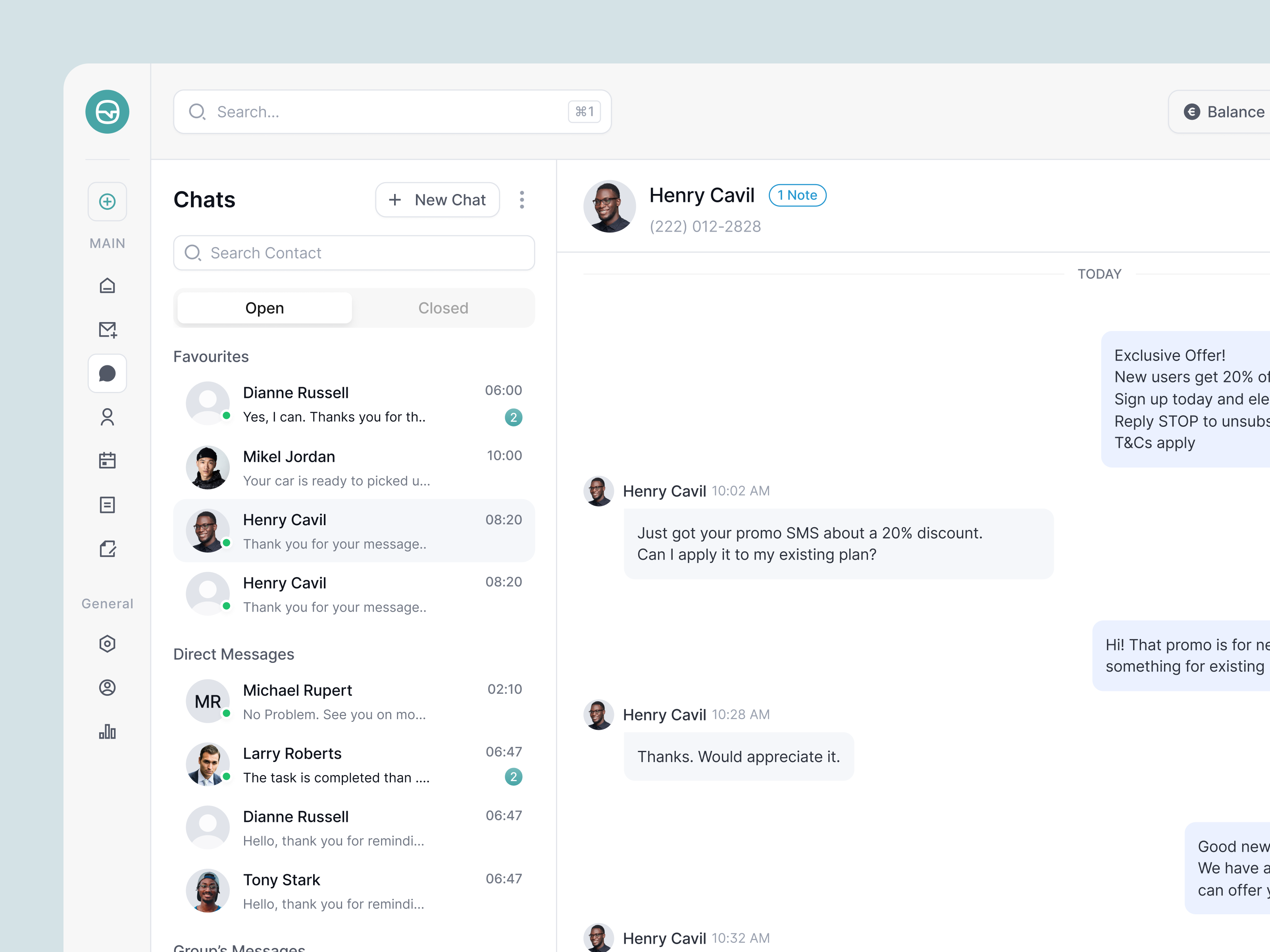 Customer Support Chat SaaS Messaging Platform Dashboard