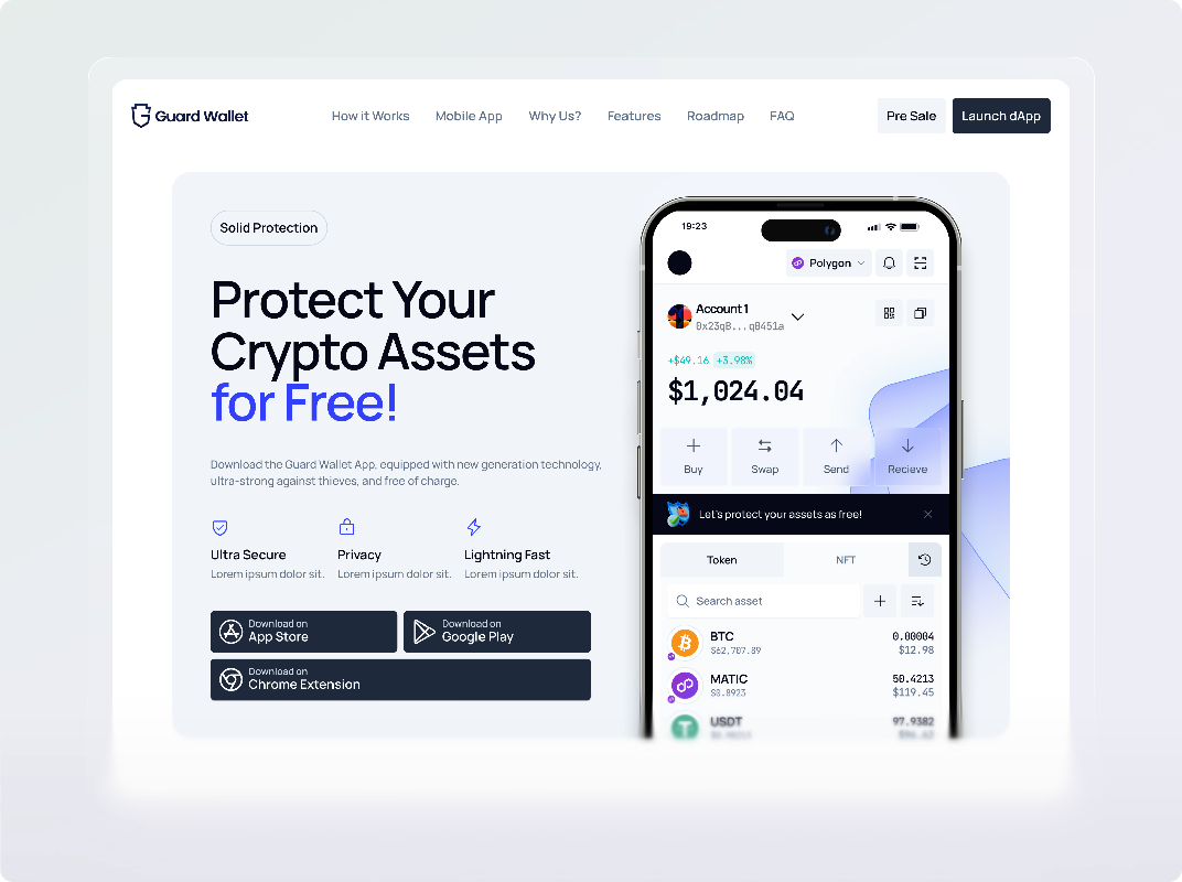 Example of Guard Wallet Web3 Asset Protection Product Design