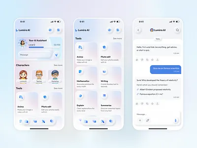 LumiraAI — AI Personal Assistant App | Modern Mobile App Design ai app ai assistant app app design artificial intelligence dashboard design fintech app minimal ui mobile app mobile app design productivity app saas app smart assistant startup app ui design ux design