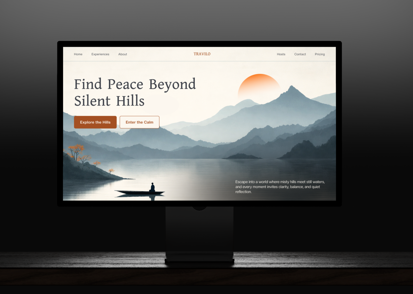 Travilio – Minimal Hills Travel Hero Section UI Design adventure website ui booking website design calm aesthetic ui clean website layout hero section design homepage inspiration landing page design luxury travel website minimal ui design minimalist web design modern web design mountain website nature inspired design premium website design serene ui travel brand identity travel landing page travel website ui ux design web design trends 2026