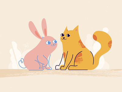 Bunny&Cat animals cute design illustration vector