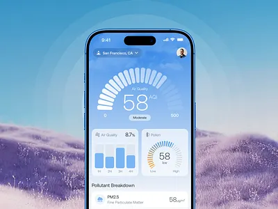 Purio - Air Quality tracking app air air pollution air quality app air quality tracking app clean design home automation ui iot app design minimal mobile app design mobile app designer mobile app ui pollution smart home ui tracking app ui weather forecast