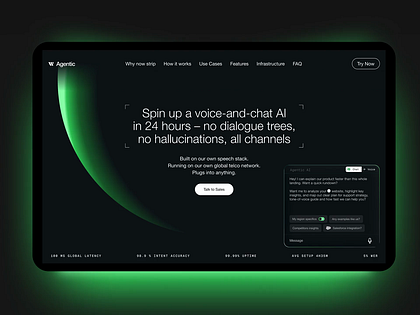 Agentic UI Landing - Hero block homepage with chat
