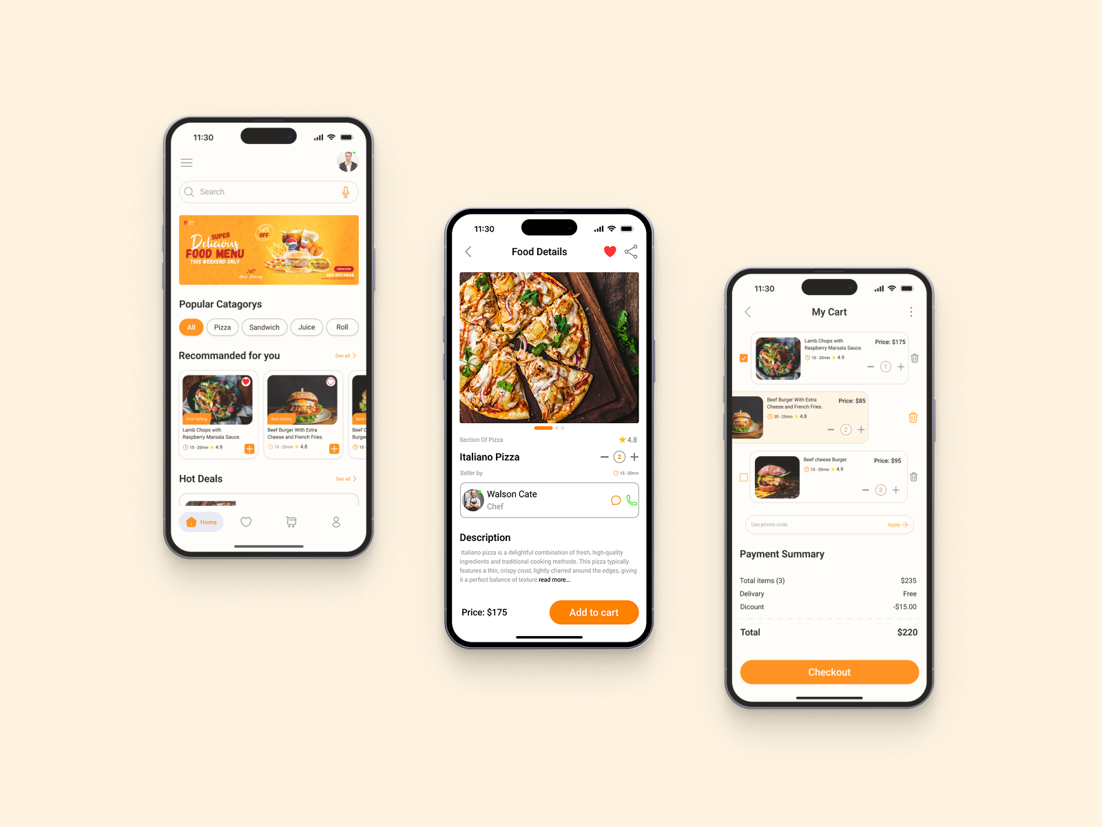 Food Delivery App UI – Browse, Details & Cart animation app design cart ui checkout flow clean ui ecommerce app figma design food app food delivery app interaction design minimal ui mobile app design mobile ui modern ui product design product details ui startup app ui design ui inspiration ux design