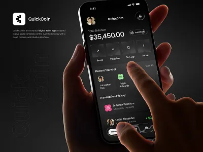 QuickCoin Digital Wallet App application design behance dark mode design dashboard ui digital wallet app dribbble e wallet app fintech app fintech startup glassmorphism gradient ui mobile banking app modern ui new payment app trending ui ui ux wallet app ui website design