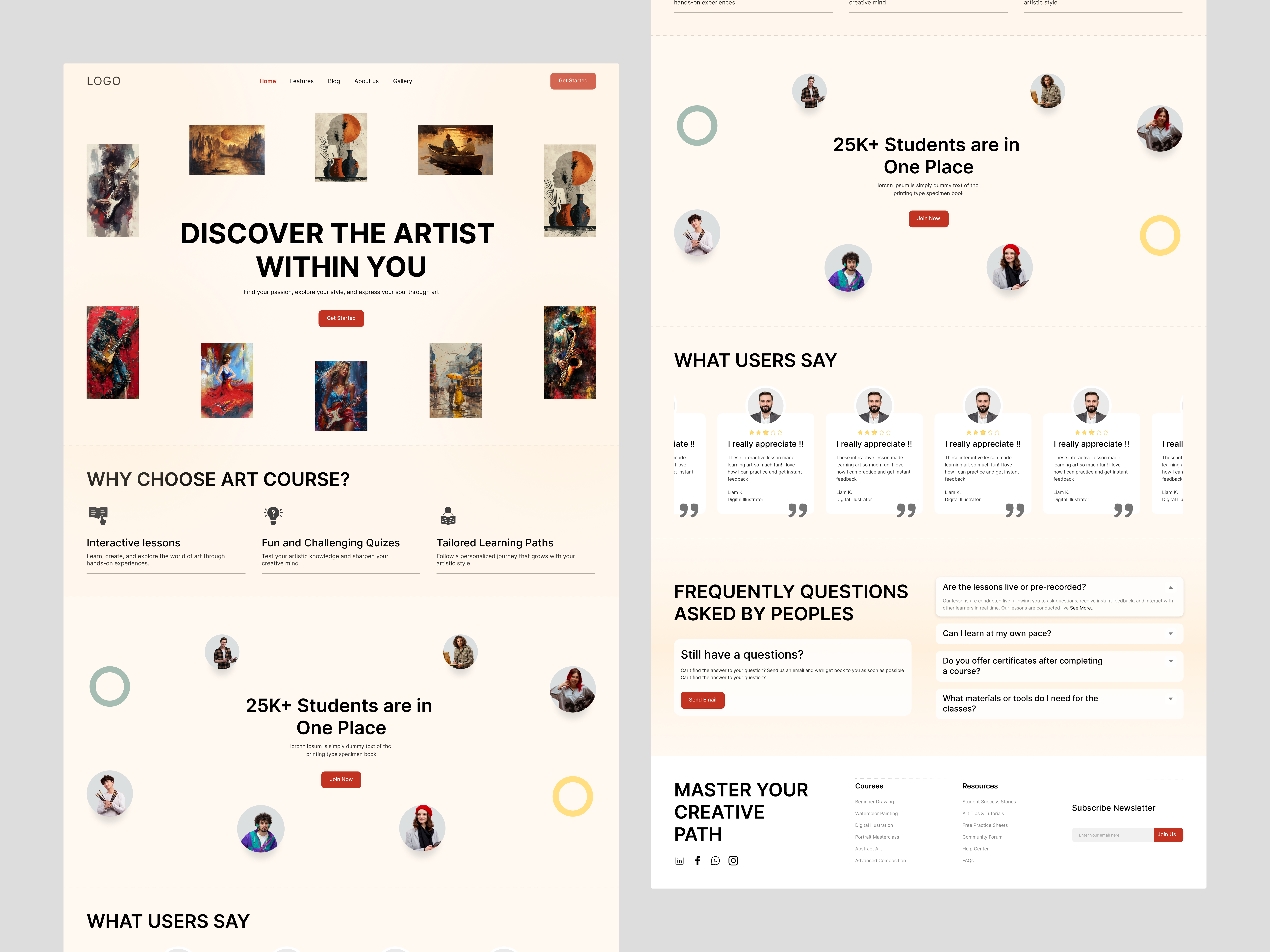 Creative Path — Art Learning Website Landing Page UI art website art website landing page design branding creative website figma design minimal ui modern website ui ui design web ui website design