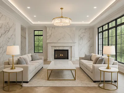Luxury Modern Classic Living Room Suite with Marble Accents & Go neutral living space