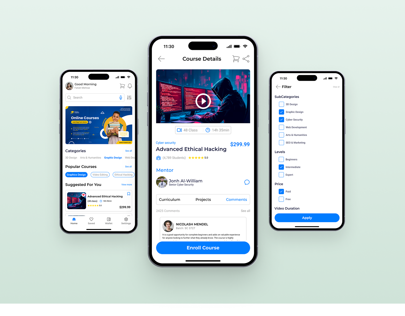 Modern E-Learning Mobile App UI Design app design blue ui clean ui course app dashboard ui design concept education app elearning app figma design interface design minimal ui mobile app mobile ui modern ui product design startup app ui ui design ui inspiration ux design