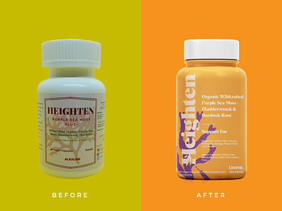Heighten - Supplement Rebrand Design beauty bottle branding cannabis cbd h label leaves logode logodesigner packaging rebrand sea moss supplement symbol