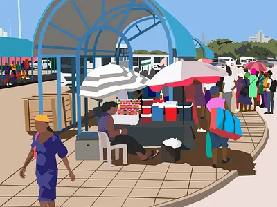 Workshop african woman cato manor durban illustration nick phaba street vendor taxirank vector workshop
