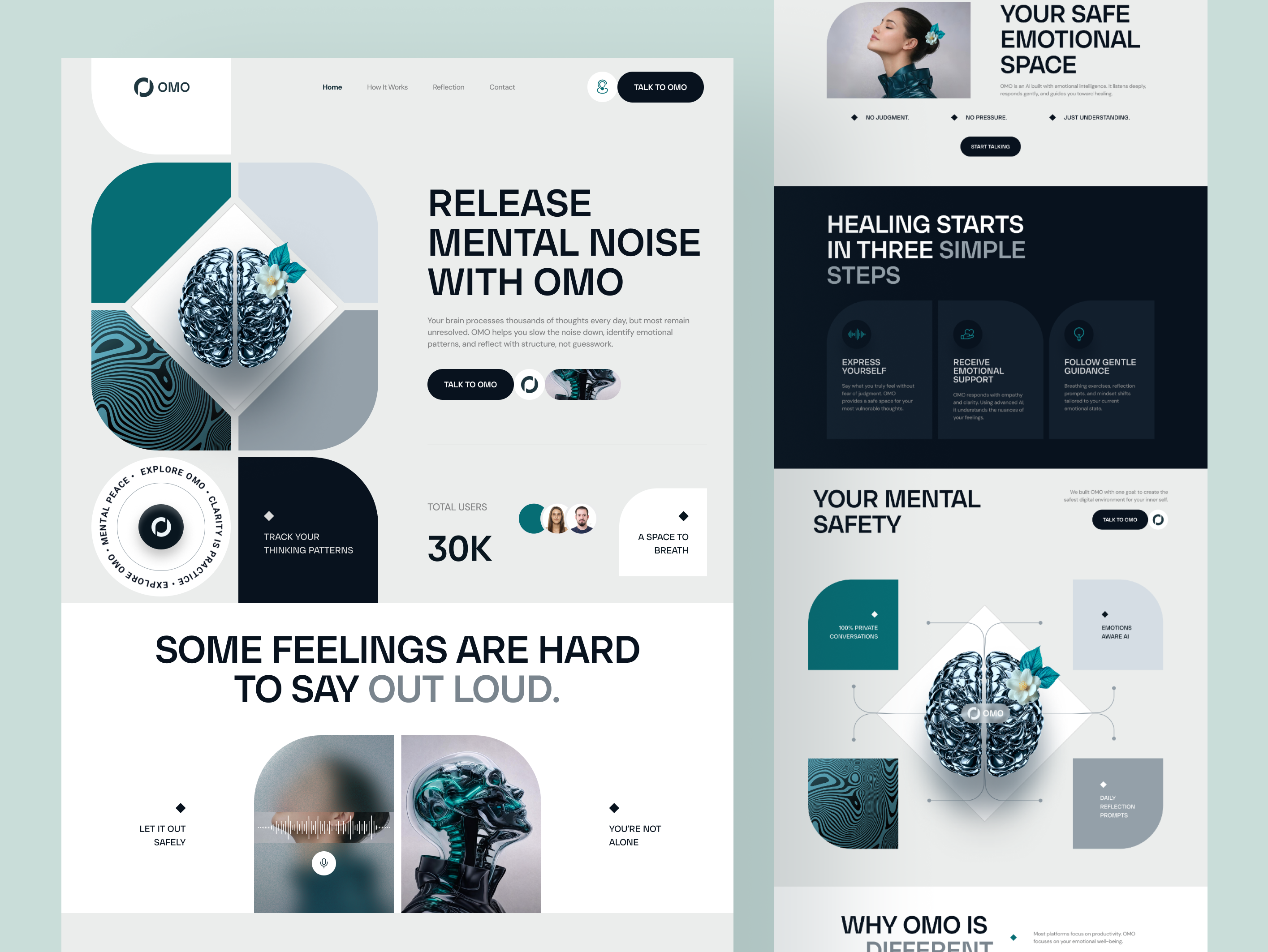 OMO - Website UI/UX design, Landing page, ui ux aiproduct artificialintelligence design designconcept figma interactiondesign landing page landingpagedesign logo mentalhealthdesign ui uidesign userexperience userinterface uxdesign webdesign