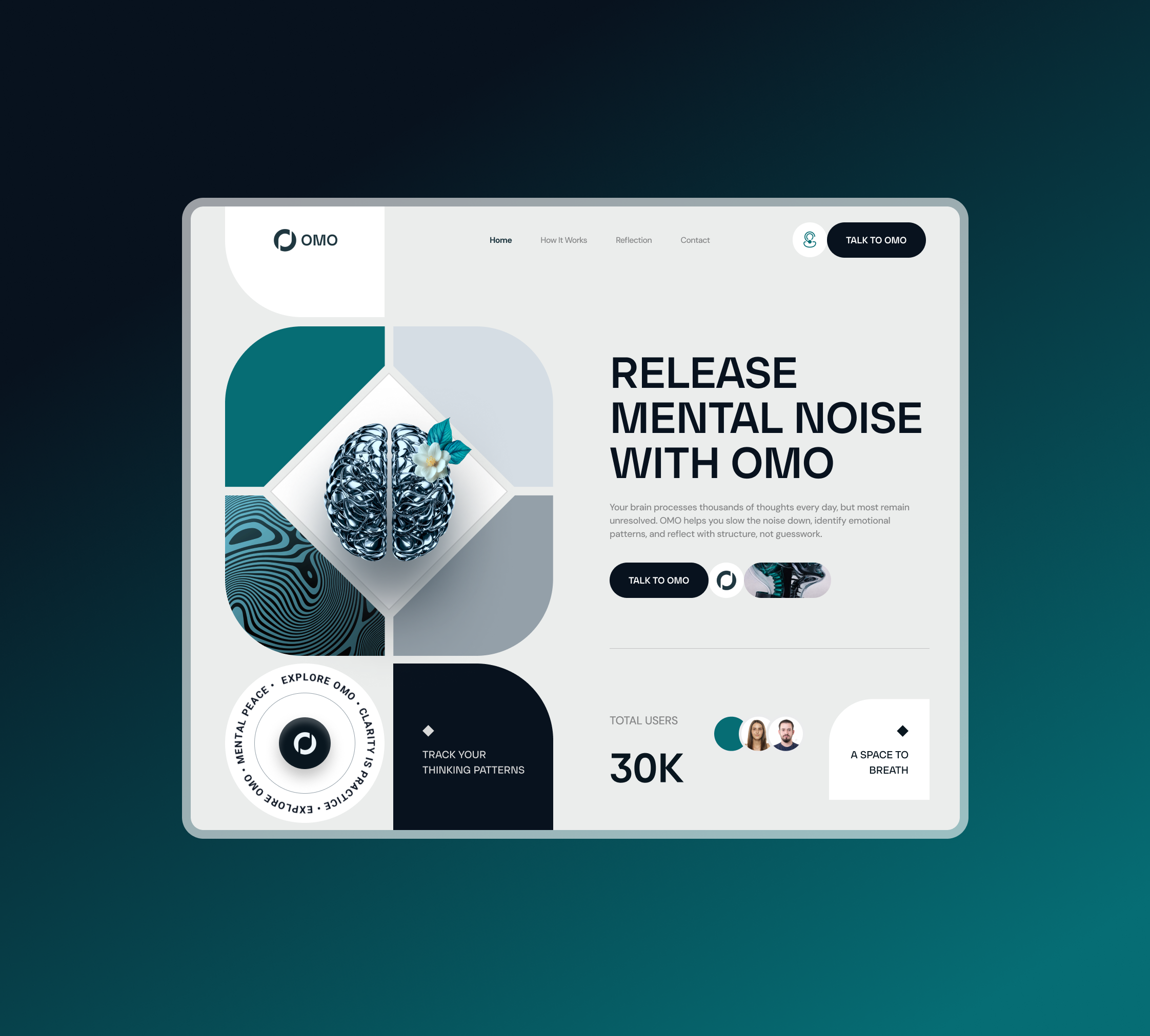OMO, an AI-powered emotional support AI website design artificialintelligence branding design designconcept figma graphic design interactiondesign landing page landingpagedesign logo mentalhealthdesign productdesign ui uidesign userexperience userinterface
