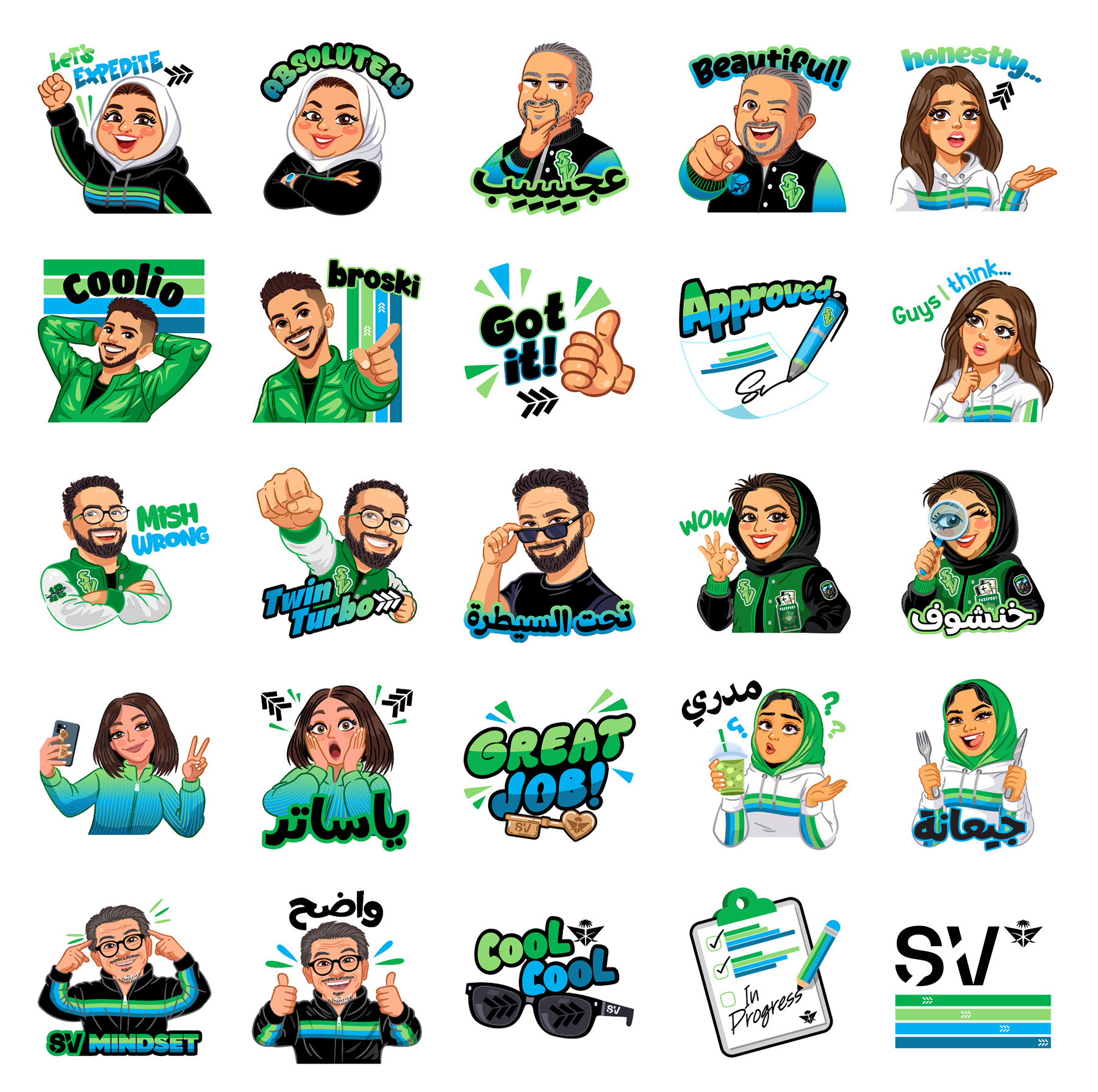 SV Mindset WhatsApp Sticker Set character chat design emoji graphic design saudi arabia saudia sticker sv whatsapp