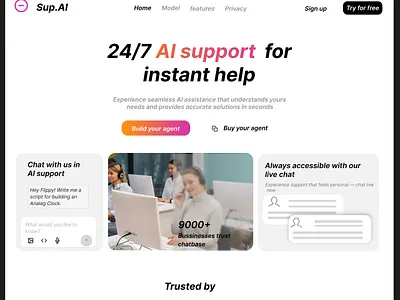 website interface for AI support branding graphic design ui