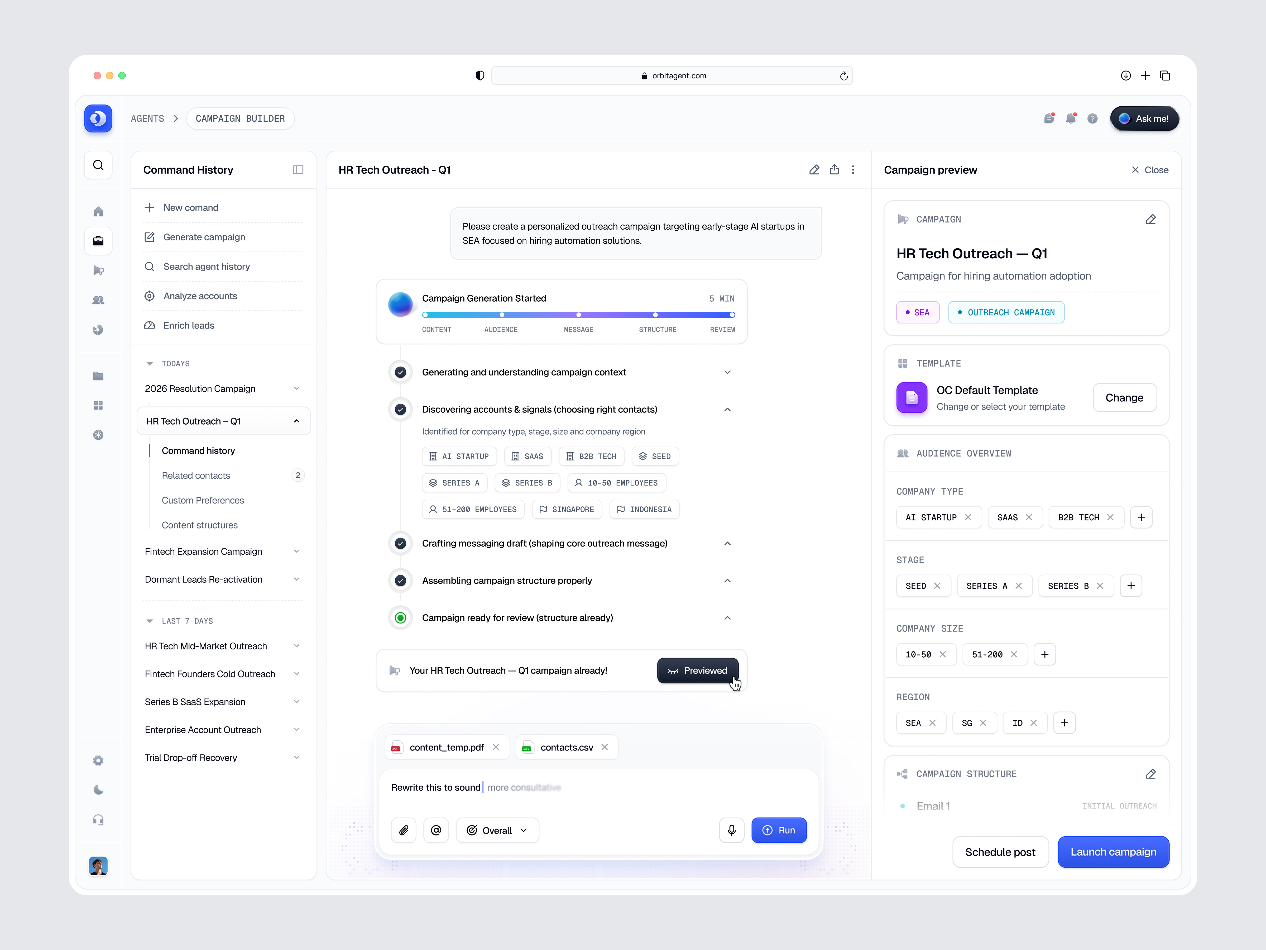 Orbit - AI Agent SaaS Platform agentic systems ai agent platform ai campaign builder ai powered crm ai productivity tool ai saas autonomous agents b2b automation campaign automation enterprise ai growth tech intelligent workflows lead generation software marketing automation outreach automation product design saas dashboard sales enablement smart segmentation workflow orchestration