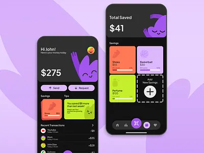 Teen Banking App app banking dark mode finance fintech gamification graphic design mobile playful teen ui uiux