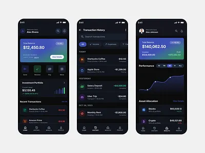 Smart Finance App 💳📊 app appdesign appui banking banking app darkui financial fintech futuristic income minimal mobile mobileapp money productdesign savings ui uidesign uxdesign wallet