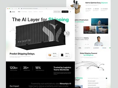 Metaship. — AI Shipment Landing Page ai automation branding clean dashboard ecommerce enterprise landing page logistics saas shipment shipping supply chain tech tracking transport ui ux web design website