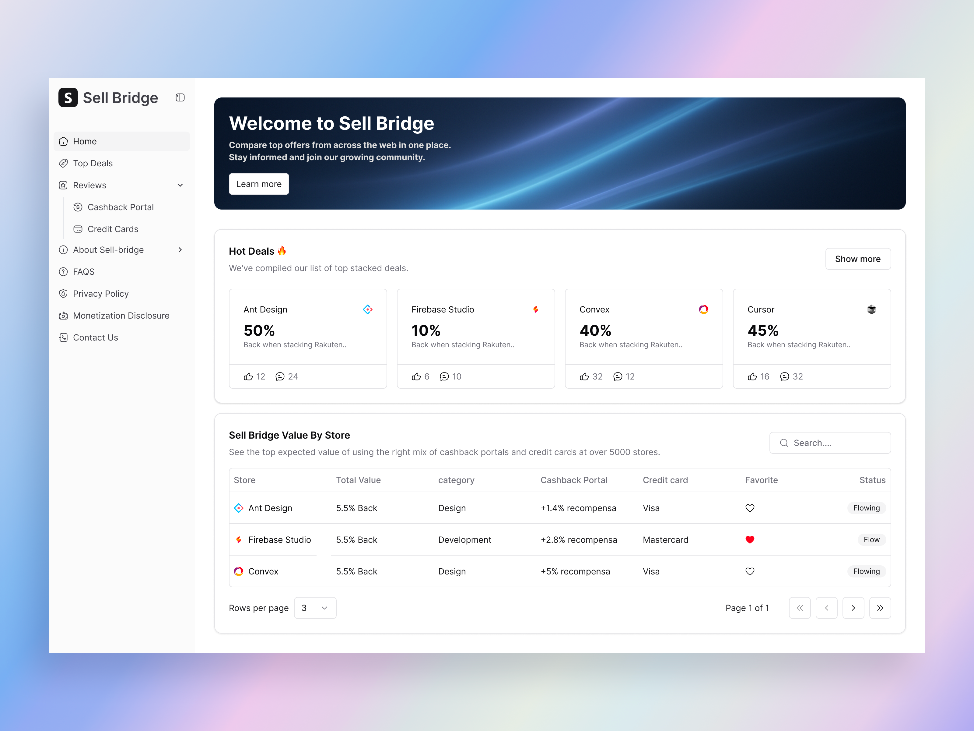 Seller Admin SaaS Dashboard UI/UX Design admin panel ui affiliate dashboard cashback dashboard cashback portal comparison tool dashboard ui deals tracker fintech ui modern web ui panze studio product design rewards platform saas saas dashboard design savings tracker seller dashboard store comparison ui ux design web app web dashboard