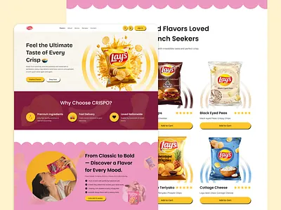 Chips Brand Website Design brand identity chips colorful design creative web dribbble shot ecommerce design fmcg food branding food ecommerce food website hero section modern website packaging design product landing page shop design snack ui design uiux web ui website design