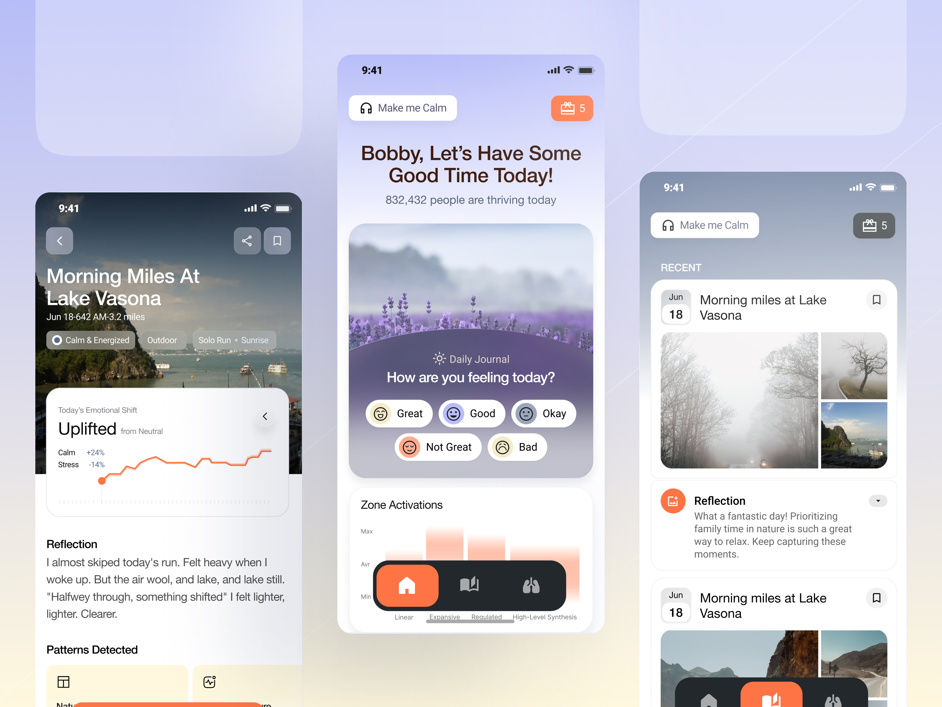 Emotional Wellness App for Mood Tracking & Reflection interaction design journal app mental health mobile app mood tracking product design self improvement ui design ux design wellness