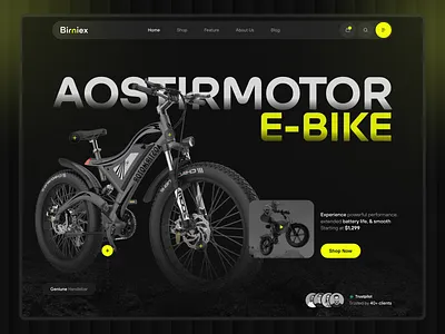 Aostirmotor: E-Bike Website Hero Concept | Modern eCommerce Shop bike website dark ui ebike ecommerce website electric bike ev hero section design landing page design minimal web design modern website product landing page saiful talukdar ux design web design website design