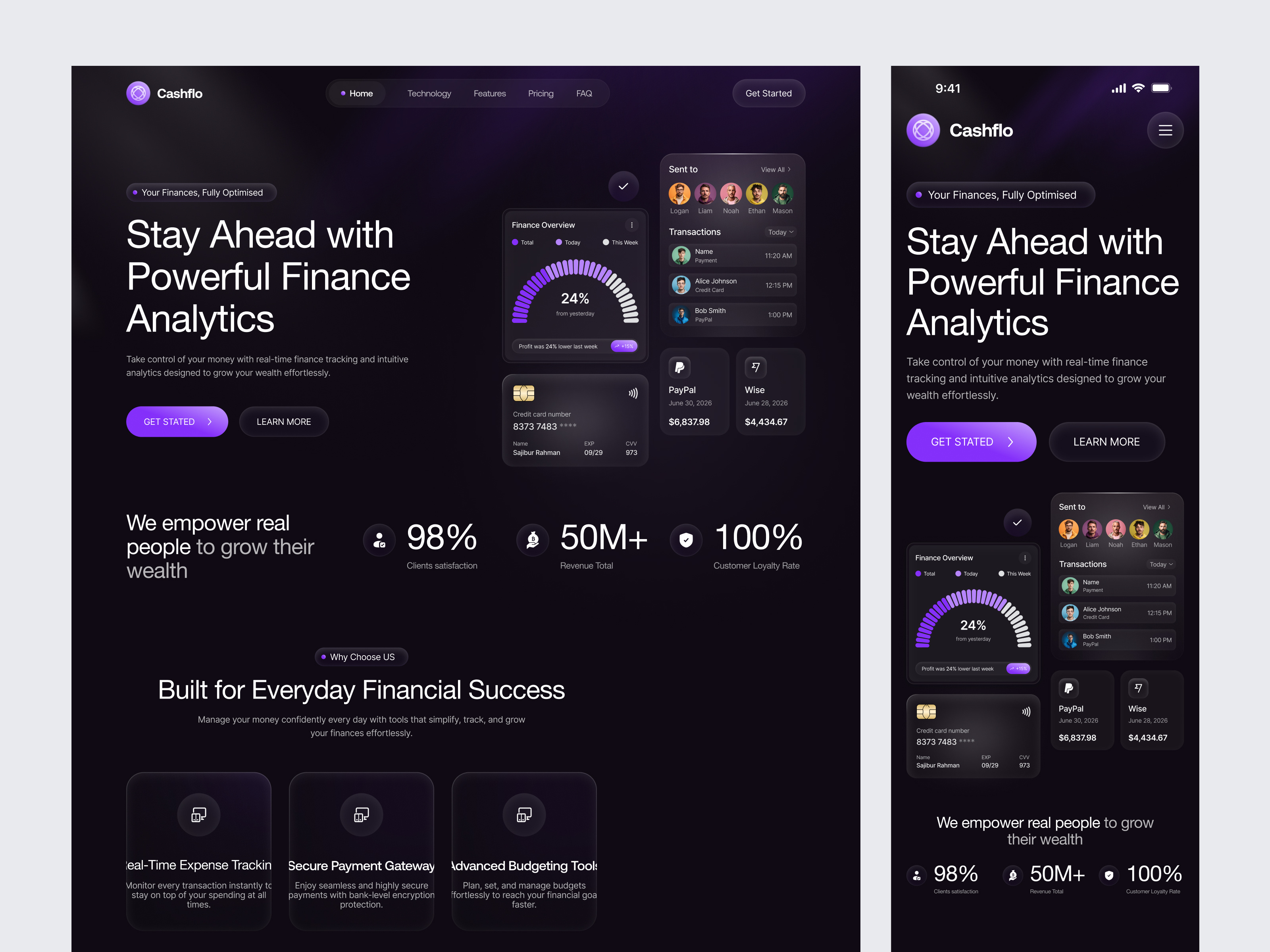 Cashflo - SaaS Website dark theme website finance finance analytics finance dashboard finance saas fintech landing page landing page modern web design payment platform product design saas saas landing page saas website saas website design uiux web design webapp webdesign website