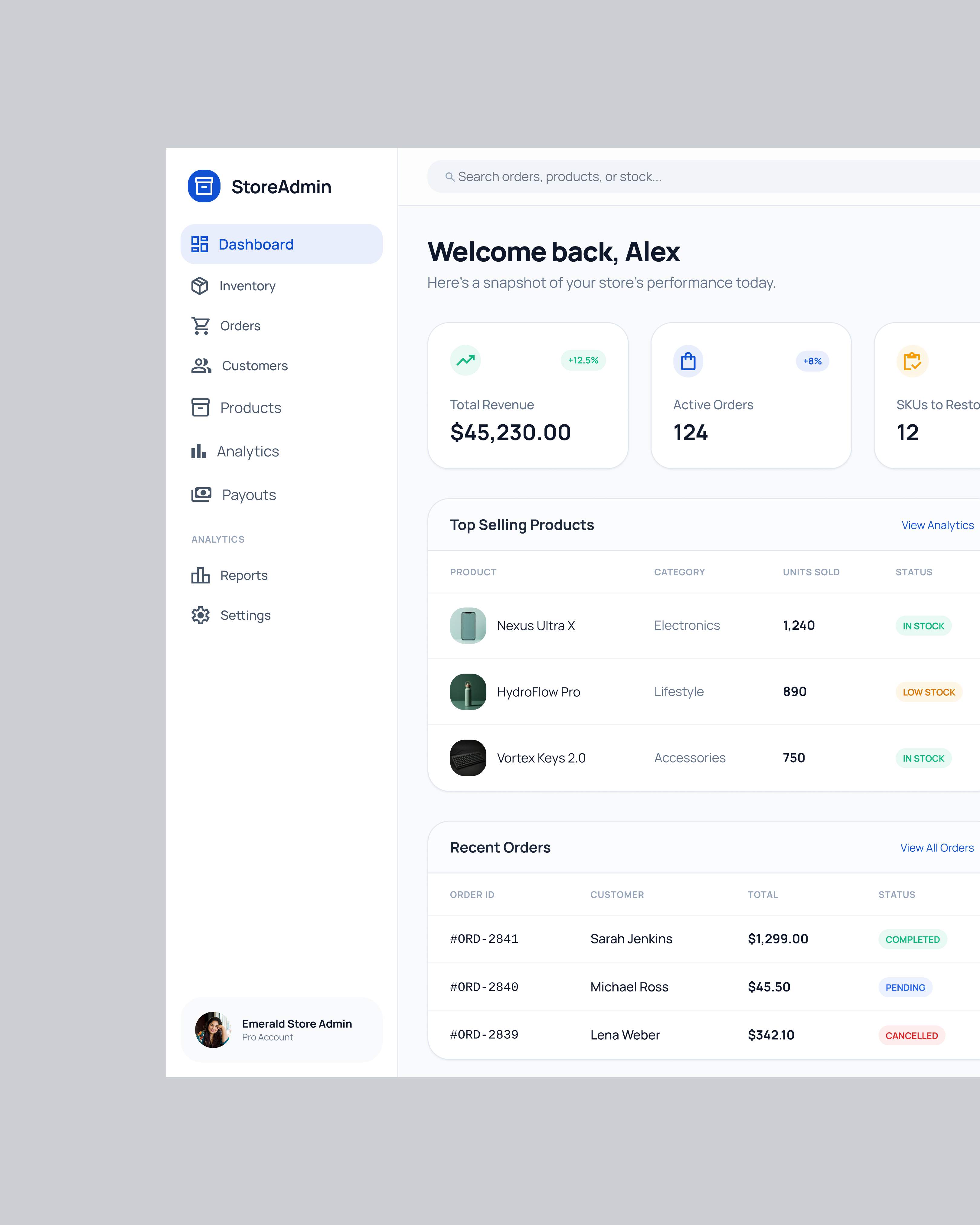 E-Commerce Dashboard UI Design