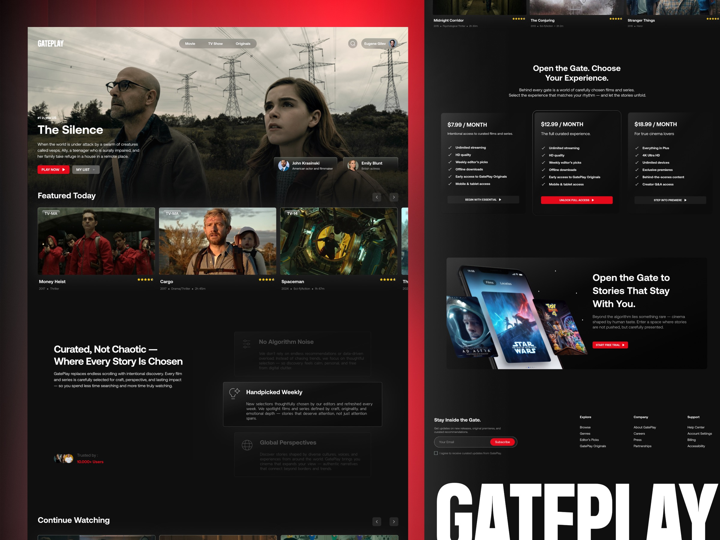 Gateplay - Luxury Modern Streaming Platform Website UI Design dashboard ui digital platform elegant interface landing page minimalist modern website design movie website platform design product design professional saas streaming streaming platform streaming website subscription website ui web design website website design